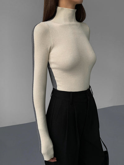 Two Tone Double Sided Long Sleeve Knit Top